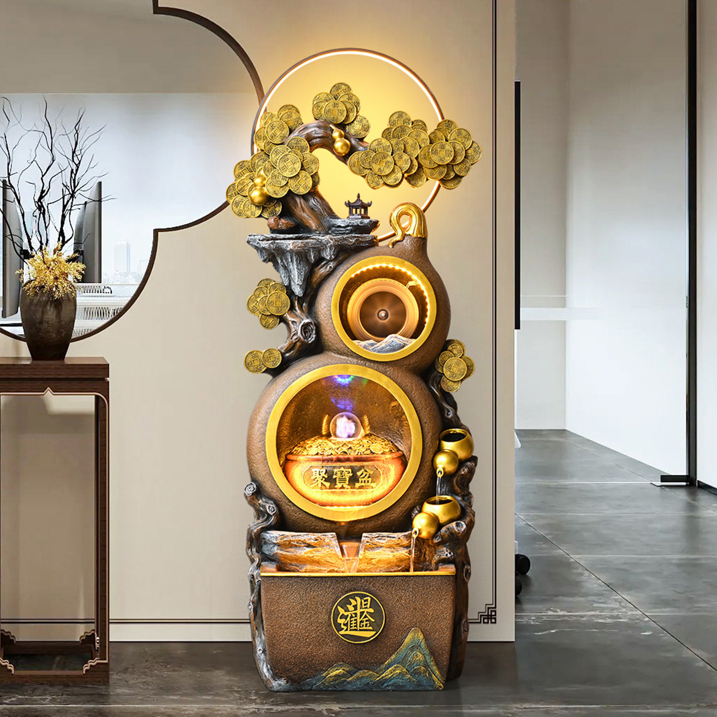 招财纳福葫芦摆件落地流水生财聚宝盆客厅玄关装饰品乔迁开业礼物,家居饰品,落地摆件,淘宝优惠券,粉丝福利购,淘宝优惠卷