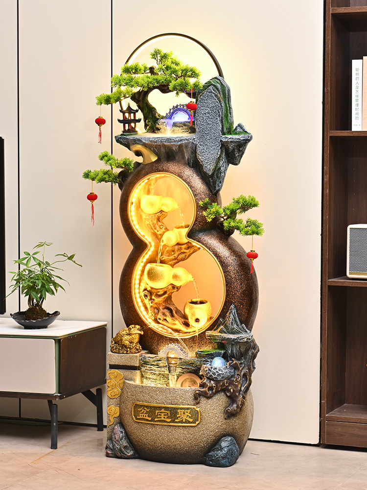 客厅假山、财富、流水葫芦招财、风水轮摆件、循环水、办公室喷泉