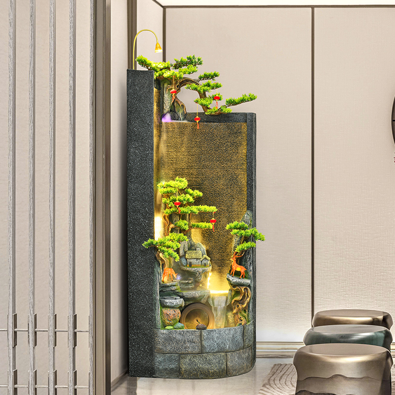 新中式假山流水喷泉客厅落地摆件风水转角装饰摆件公司办公室水景