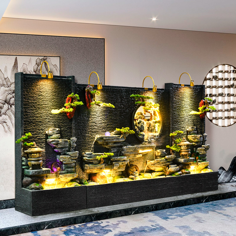 高山流水生财落地摆件