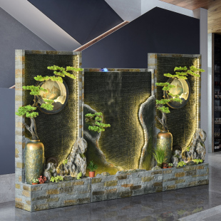 水幕墙流水屏风隔断客厅大型落地造景装 新中式 饰办公室内假山摆件