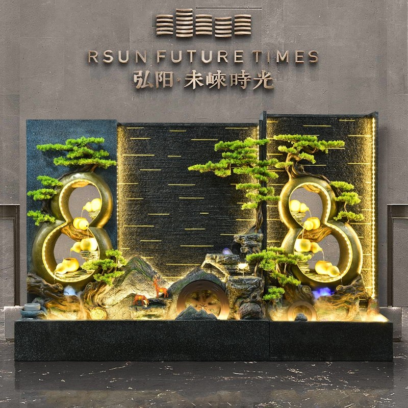 大型客厅水幕墙落地流水摆件循环水景观假山喷泉公司大堂酒店装饰,家居饰品,户外/庭院摆件,淘宝优惠券,粉丝福利购,淘宝优惠卷