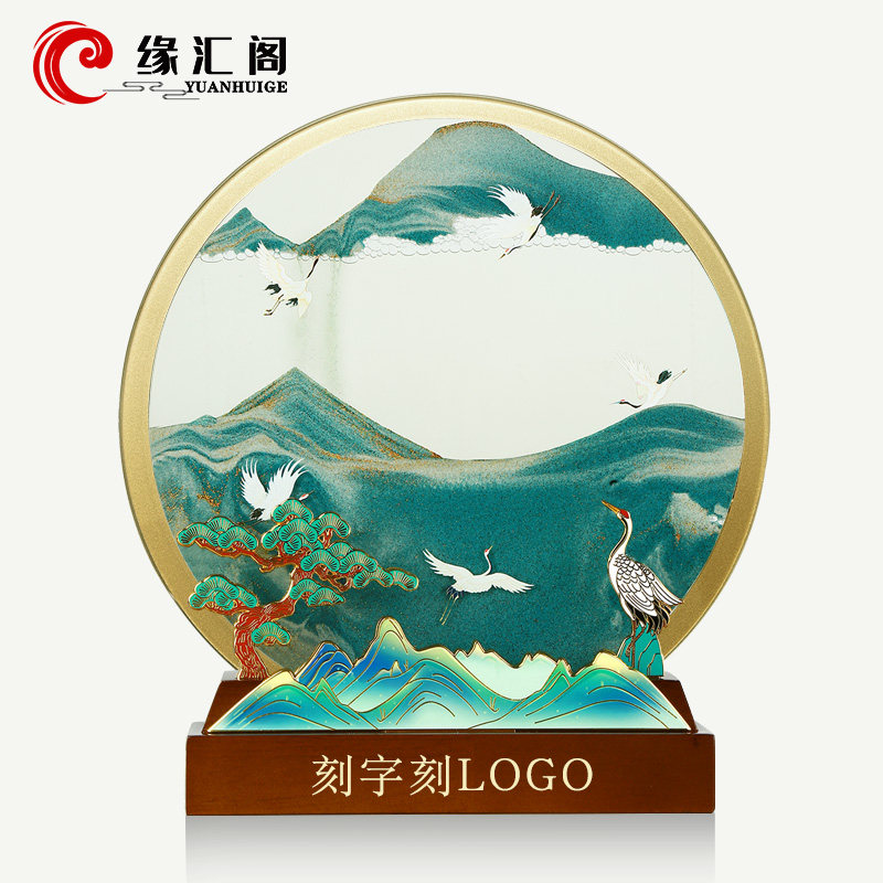 合金珐琅彩流沙画定制乘风破浪办公室桌摆件家居装饰高档领导礼物