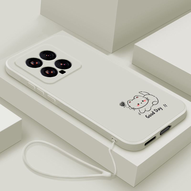 适用小米14手机壳新款xiaomi14pro液态硅胶保护套小米14Ultra镜头全包防摔软壳MI十四男女生简约卡通线条小猫