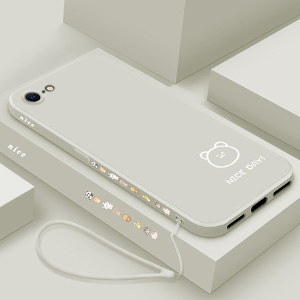 适用iPhone8手机壳新款苹果7plus液态硅胶软壳男女生iP6s镜头全包6plus防摔iphone5保护套5s简约时尚线条小熊