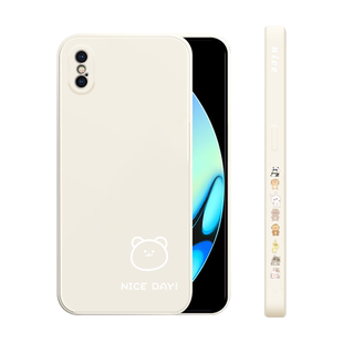 适用iPhonex手机壳个性简画熊和兔苹果xs直边液态硅胶保护壳xr全包防摔男女潮XSMAX时尚潮牌简约创意磨砂软壳