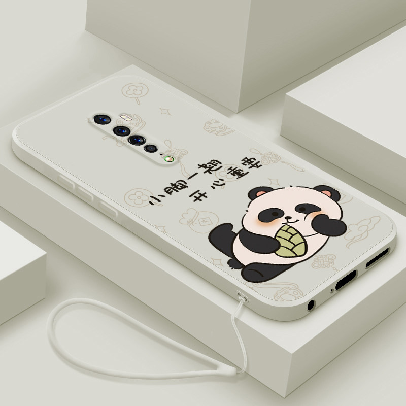 适用opporeno2手机壳新款reno2z液态硅胶保护套renoace男女生renoZ镜头全包防摔十倍变焦版软壳卡通翘脚熊猫