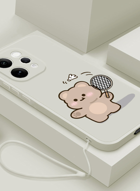 适用vivos50手机壳新品s50promini液态硅胶软壳vivo镜头全包防摔超薄保护套s30男女情侣款网红卡通可爱搞钱熊