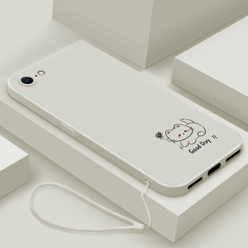 适用iPhoneSE手机壳新款苹果se2第二代液态硅胶保护套se3第三代镜头全包防摔软壳2020男女生简约卡通线条小猫