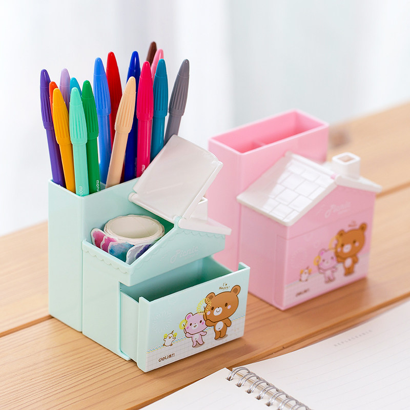 得力学生笔筒 抽屉式铅笔造型笔桶 创意时尚办公用儿童文具收纳盒