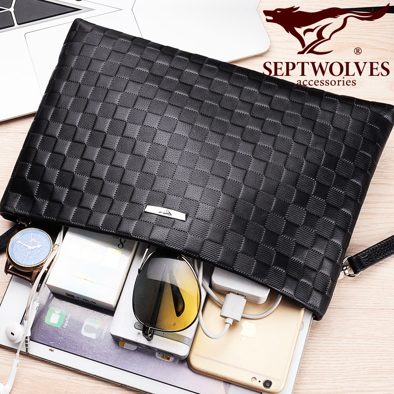 男士手包七匹狼真皮手拿男包商务夹包小手提皮包手抓包男名牌包包