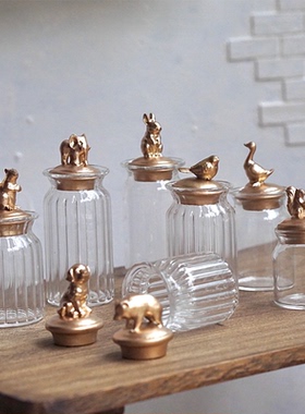 派家dollhouse娃娃屋配件迷你生活厨房成品微缩动物储物罐玻璃瓶