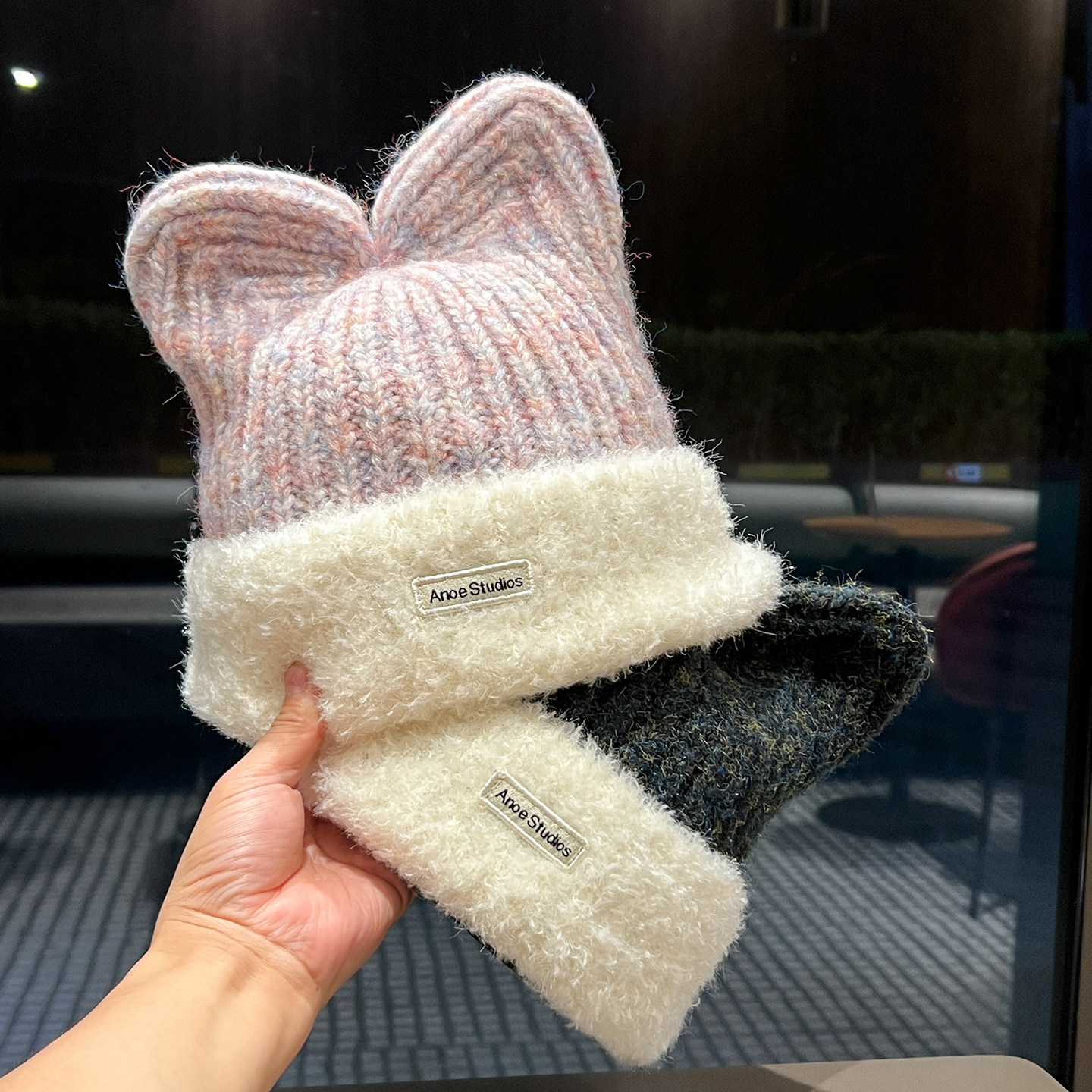 猫耳朵帽子女秋冬新款可爱毛线帽大头围保暖护耳帽加厚加绒针织帽