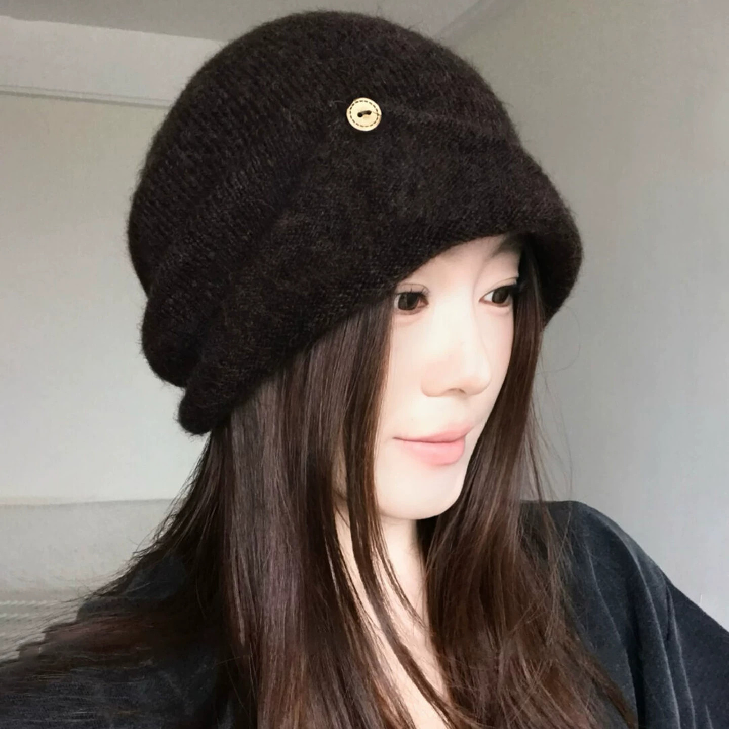 韩系金属标休闲堆堆帽男女2026年秋冬季包头帽百搭显脸小针织冷帽