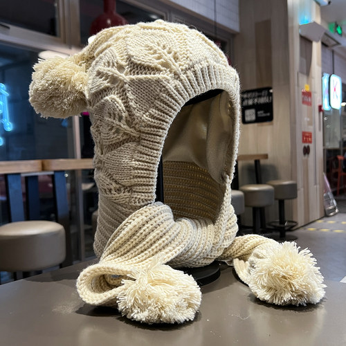 围巾一体帽女秋冬季加绒加厚护耳帽东北户外防寒保暖针织毛线帽子