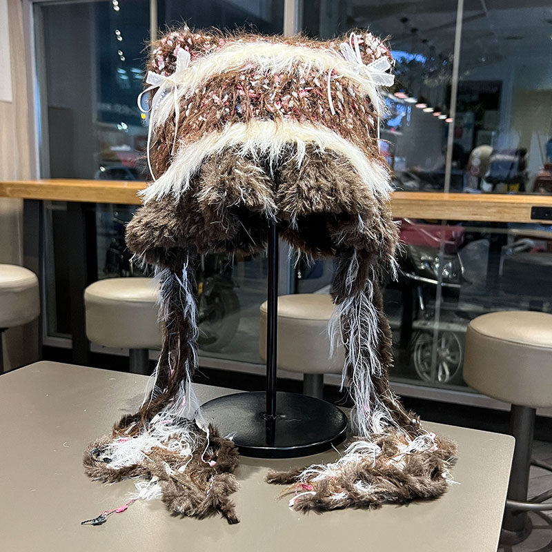 2025新款甜美蝴蝶花瓣帽女秋冬季加厚加绒针织帽子手工针织护耳帽,服饰配件/皮带/帽子/围巾,帽子,淘宝优惠券,粉丝福利购,淘宝优惠卷