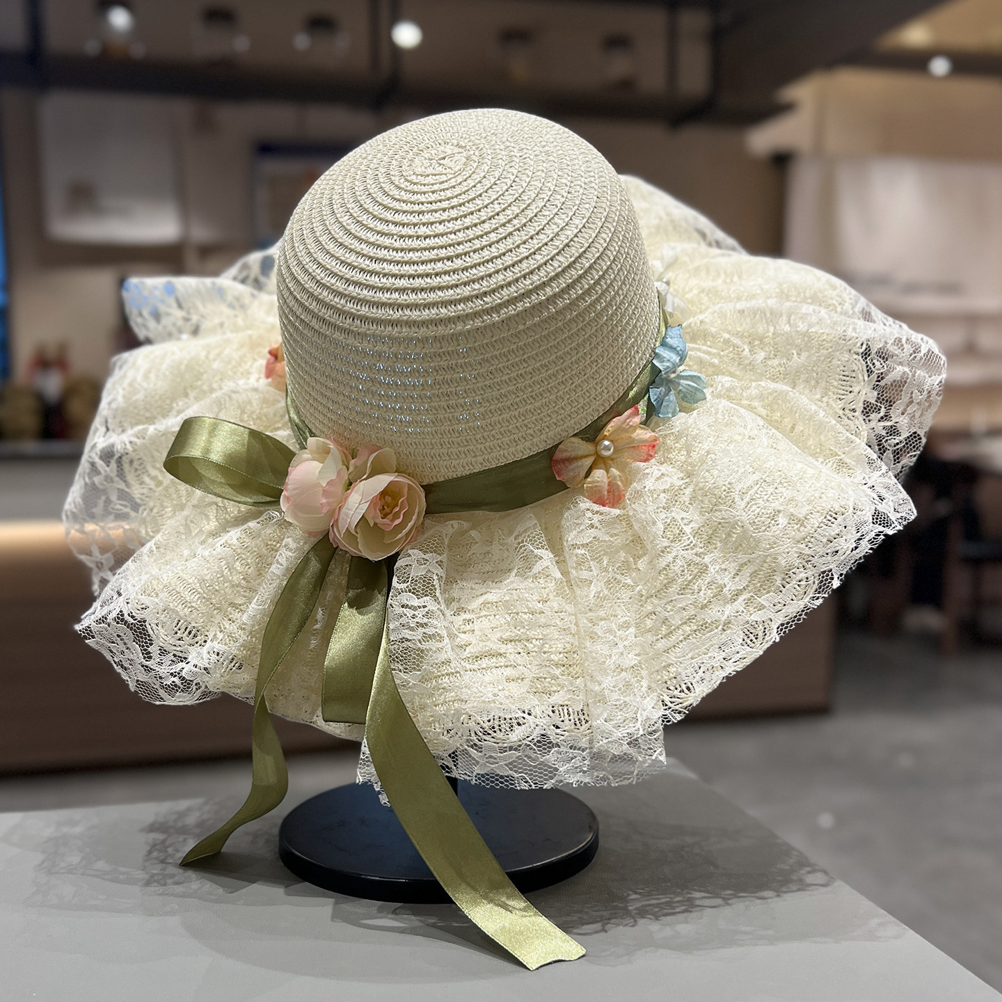 法式甜美蝴蝶结花朵草帽女夏季海边度假风沙滩帽春天出游遮阳帽子