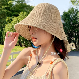 夏季 防晒遮阳帽子女户外出游田园风大檐渔夫帽护颈镂空透气太阳帽