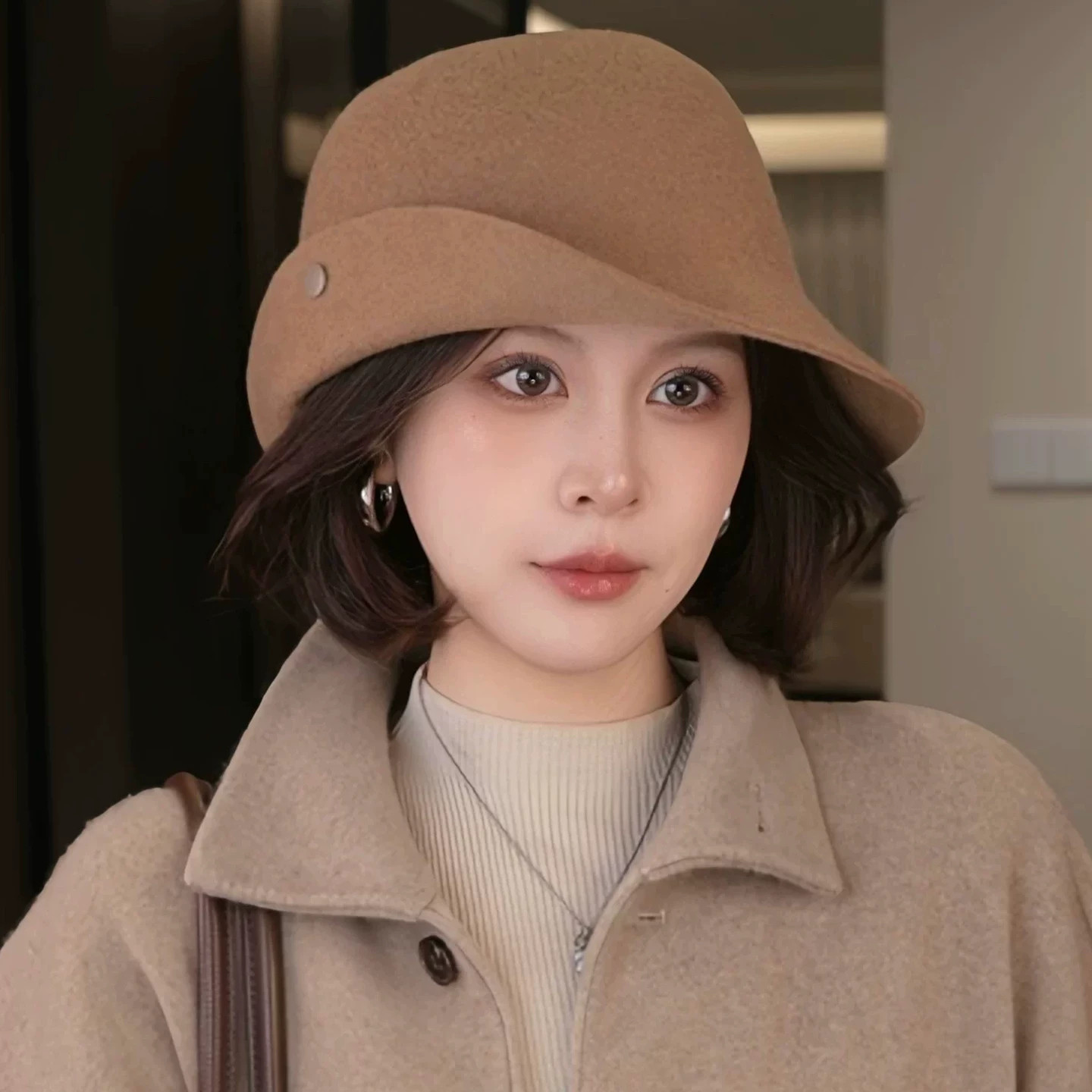 张婧仪同款100%羊毛帽翻边礼帽女秋冬季复古优雅千金帽百搭渔夫帽