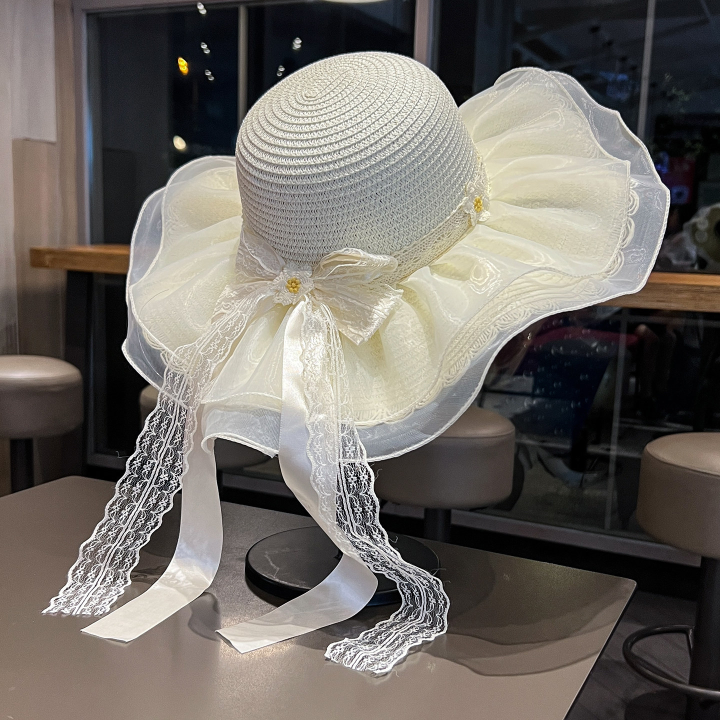 帽子女夏季蕾丝仙女风拍照草编太阳帽户外度假海边大帽檐防晒草帽