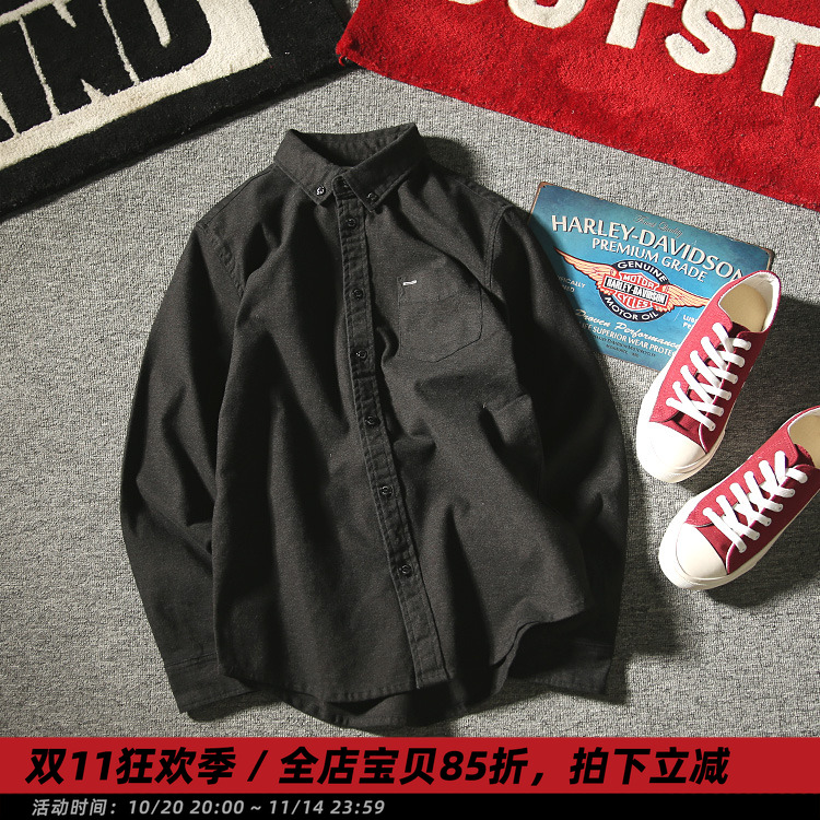 重磅磨毛春秋季纯棉长袖男士衬衫