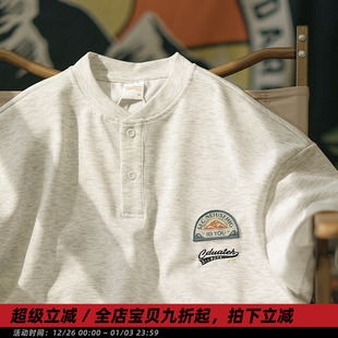 透气plus polo衫 夏季 T恤男半袖 休闲宽松潮圆领tee 日系刺绣短袖