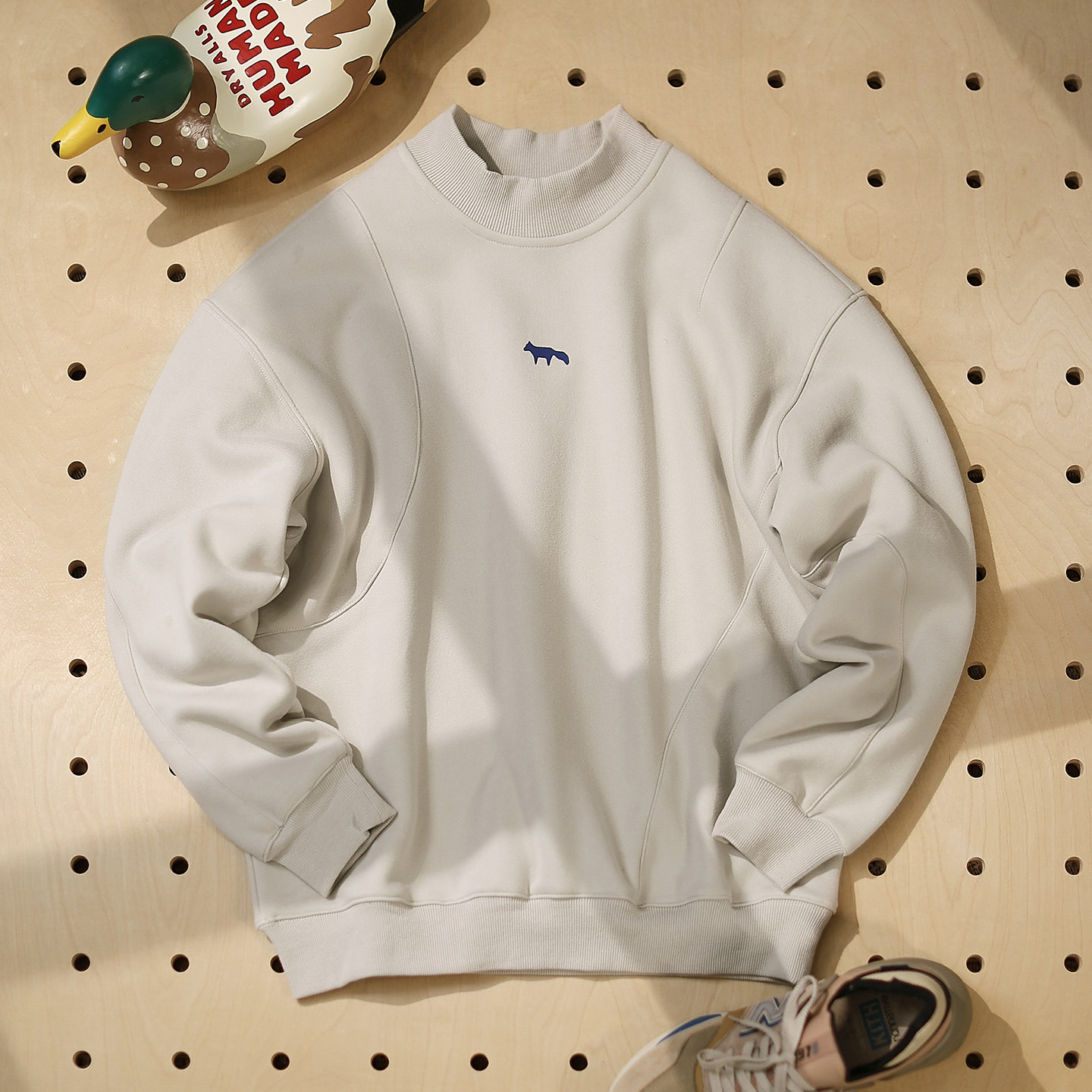 【雪狐】冬季日系潮牌印花中领加绒卫衣男宽松运动保暖打底衫上衣