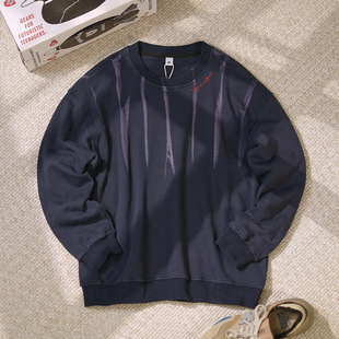 卫衣男休闲宽松情侣装 日系印花圆领长袖 秋季 毛圈运动套衫 极光