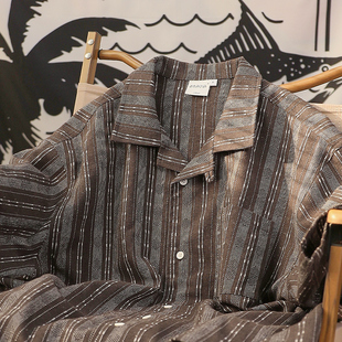 沙滩衬衣潮 男休闲度假条纹五分袖 「古巴领」春夏日系复古短袖 衬衫