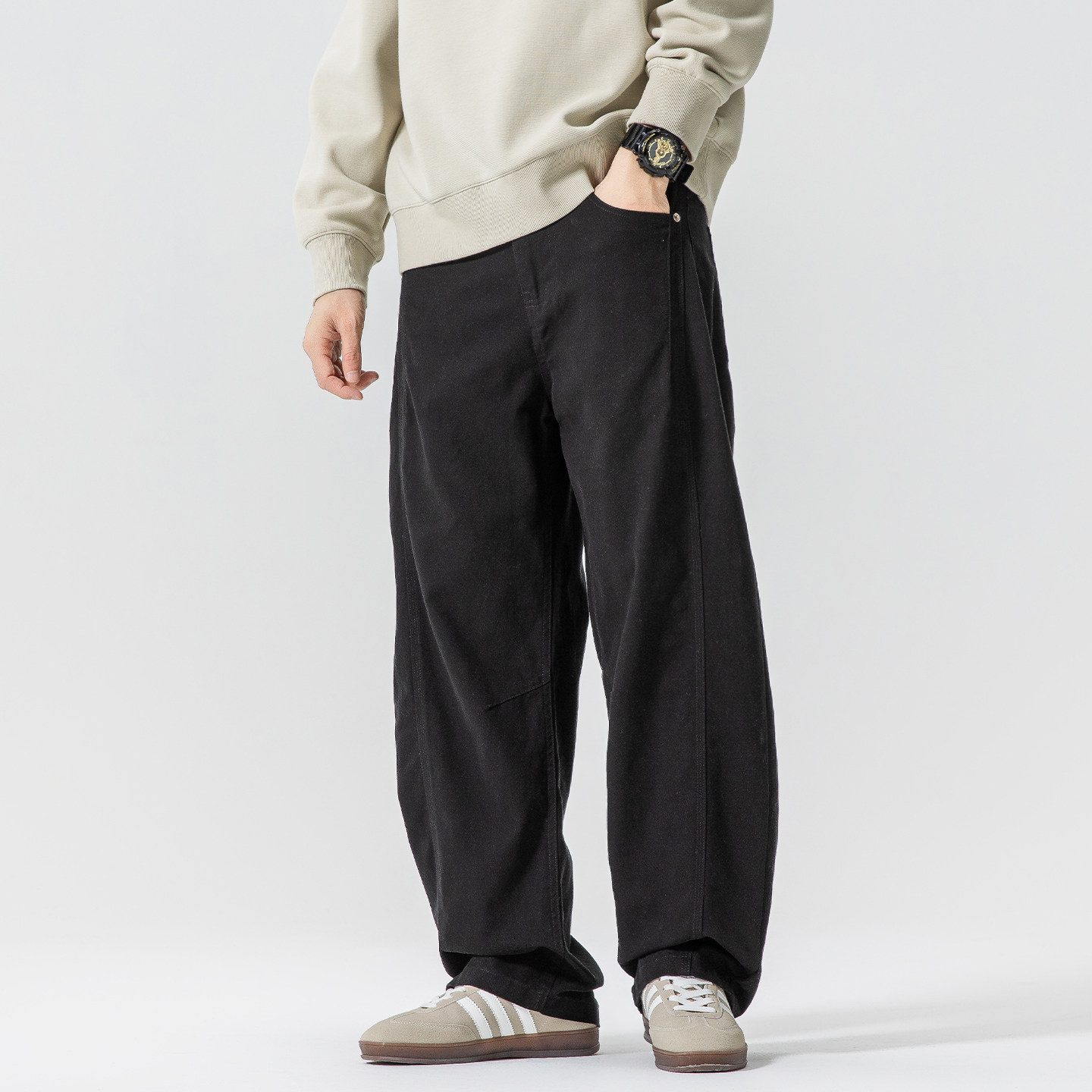 【日常搭配】秋季复古阔腿直筒长裤男休闲百搭潮牌宽松纯棉工装裤