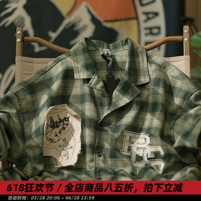 夏季日系复古印花短袖衬衫