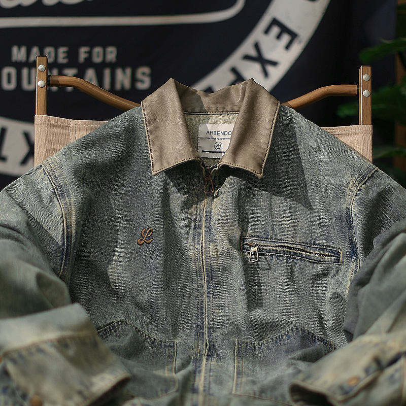 日系复古水洗做旧牛仔夹克