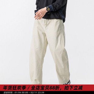 【无名之辈】夏季日系潮牌男士休闲宽松抽绳薄款纯棉直筒工装长裤