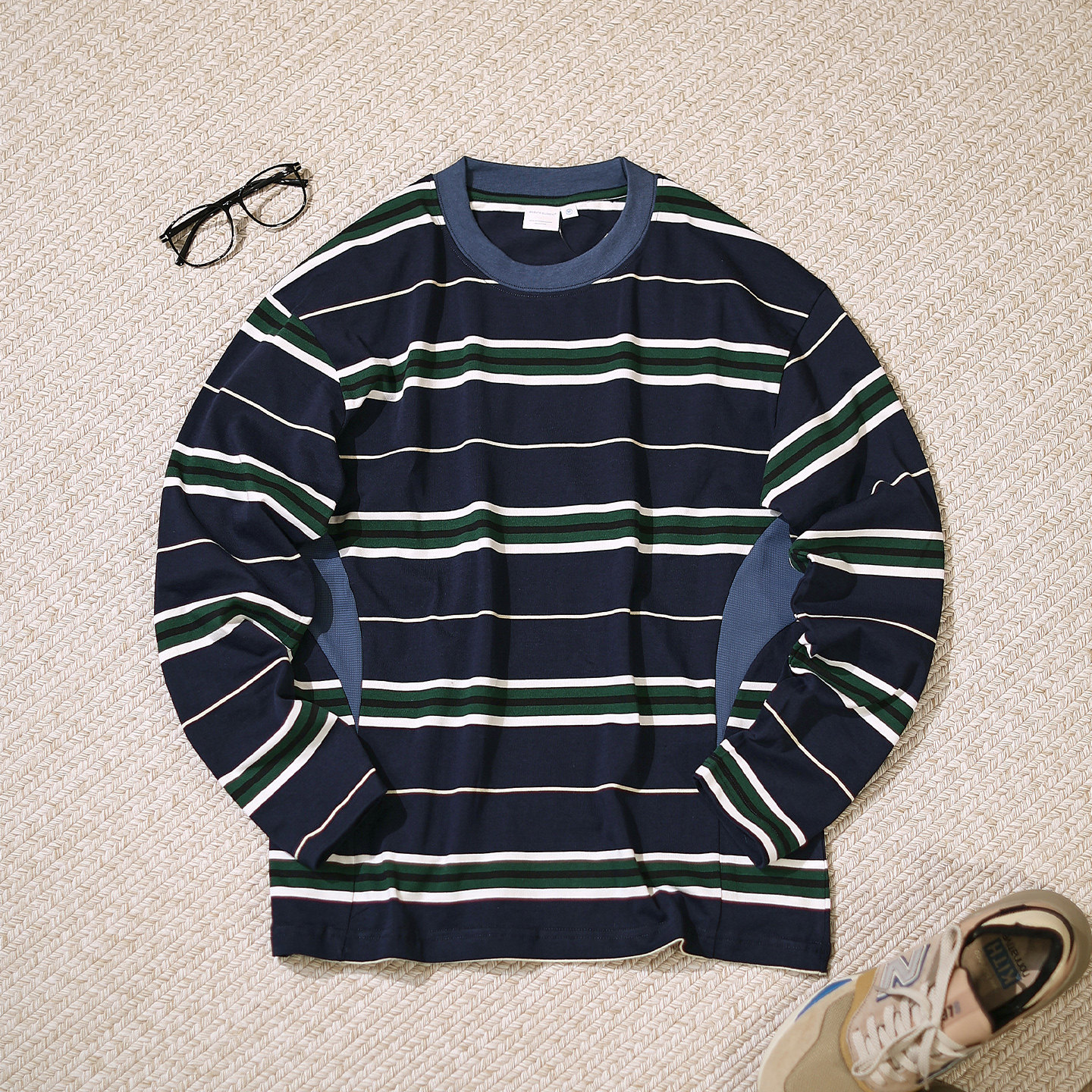 【时速】秋季吸汗透气运动长袖T恤衫男纯棉情侣装圆领条纹上衣潮