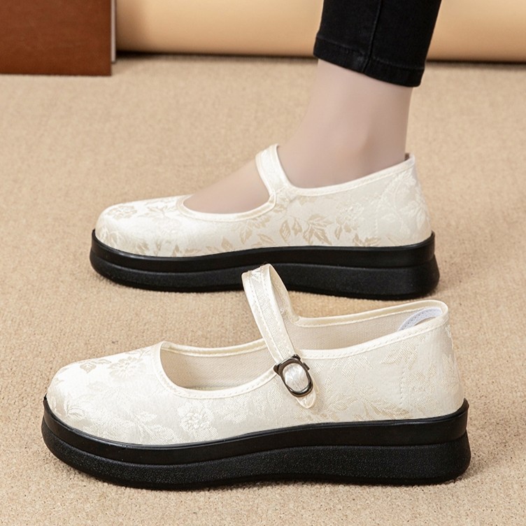 春夏季新中式国风复古厚底玛丽珍中跟单鞋女布鞋轻便旗袍鞋跳舞鞋