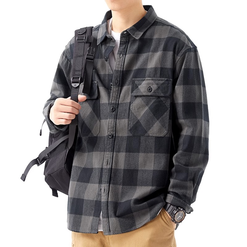 格子衬衫男士长袖秋装外套春秋款