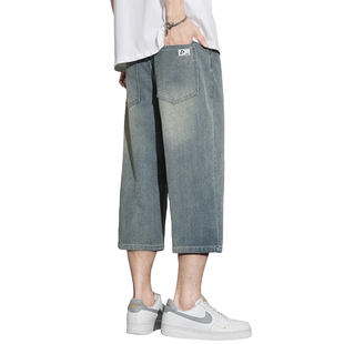 八分裤男牛仔裤2025夏季薄款裤子宽松7分8分短裤子男款七分裤男士