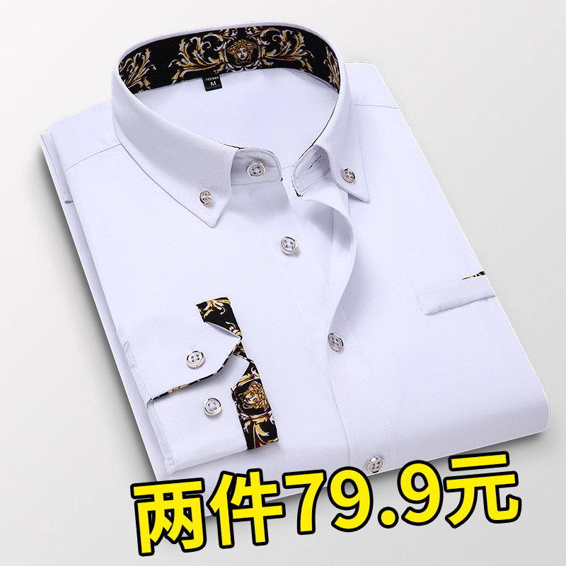 2025男士翻领时尚衬衫白色潮流