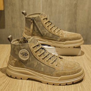 马丁靴男款2026新款秋季高帮英伦风复古迷彩工装靴沙漠战术作战靴