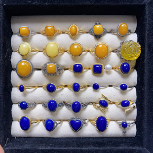 12.20上新【青金蜜蜡】s925纯银青金石蜜蜡戒指复古指环可调节