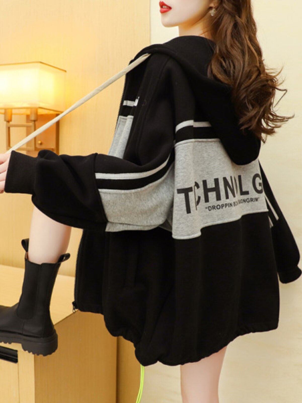 임부복 봄 가을 겨울 새로운 후드 가디건 복고풍 홍콩 스타일 야구 유니폼 트렌디한 엄마 재킷 스웨트 셔츠 여성용 루즈 탑