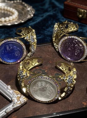猫眼合金星星锆石镶嵌手镯滴釉重工中古vintage小众轻奢复古饰品