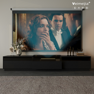 定制复古风实木电视柜现代简约黑色落地式储物柜百搭客厅家具