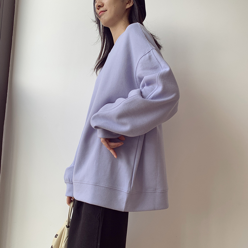 春秋冬季紫色卫衣女宽松韩版ins潮bf学生ulzzang百搭叠穿纯色上衣