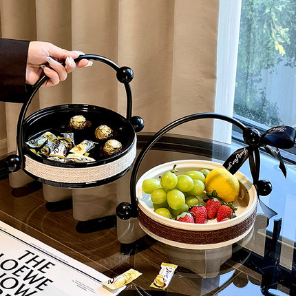 尊慕斯轻奢高级感水果盘家用客厅茶几摆件干果盒手提糖果零食果盆