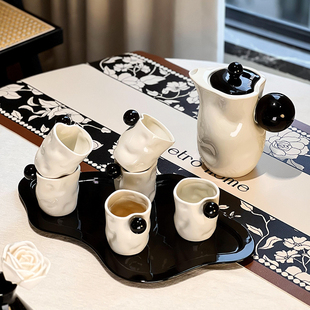 尊慕斯陶瓷水具套餐客厅茶几桌面茶壶水杯轻奢中古风圆球杯具礼盒