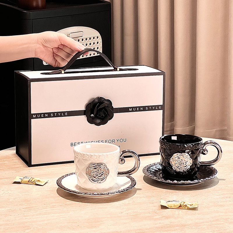 法式浮雕陶瓷咖啡杯碟礼盒