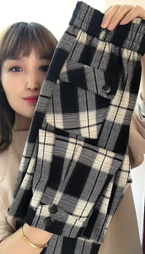 高腰显瘦休闲黑白格子裤女裤