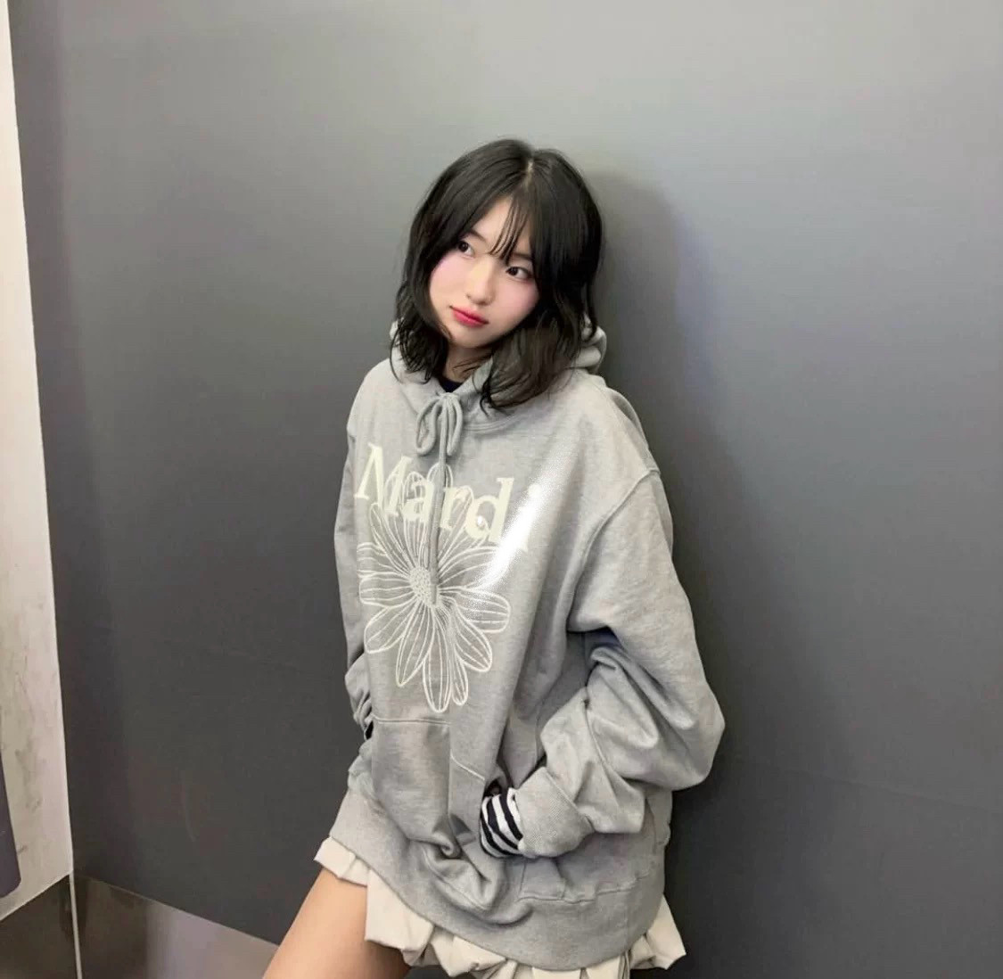 无标！韩国小众小菊花字母印花连帽卫衣女宽松慵懒风复古潮牌上衣