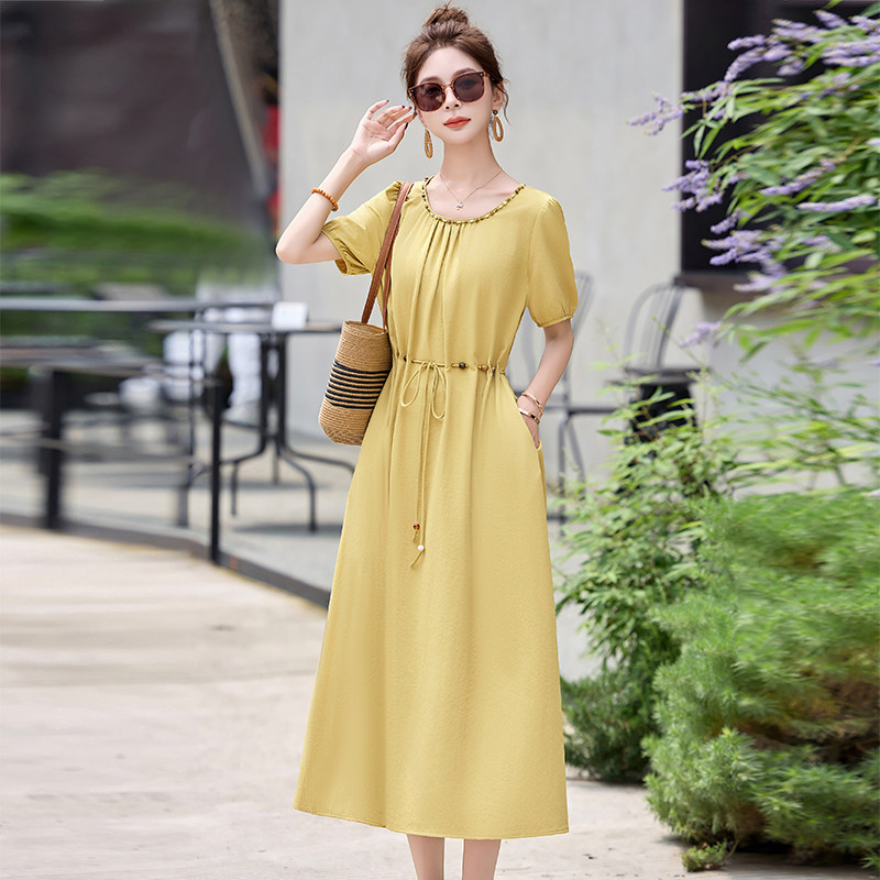 杭州真丝连衣裙女2025新款夏季爆款气质时尚洋气收腰显瘦遮肚长裙